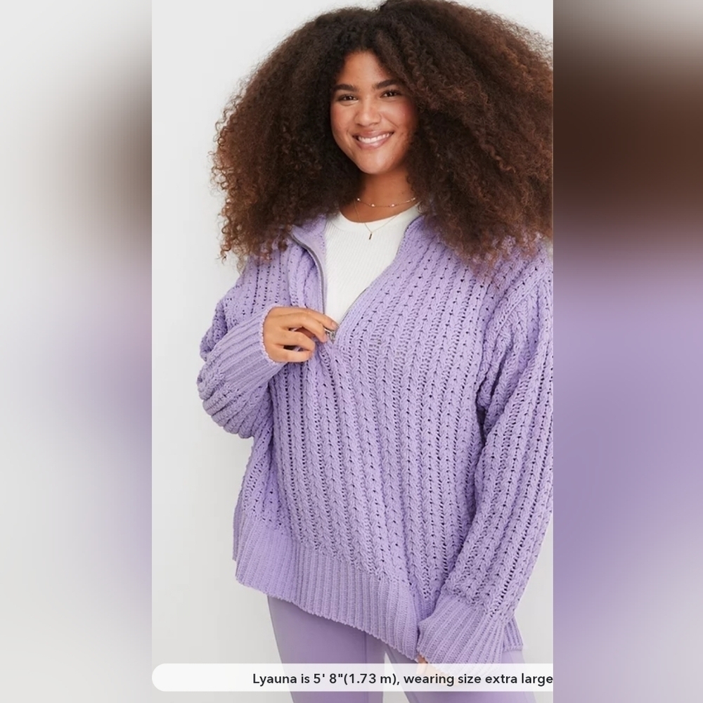Aerie Cable Car Quarter Zip  Soft Warm Purple Oversize Sweater‎ Size XS